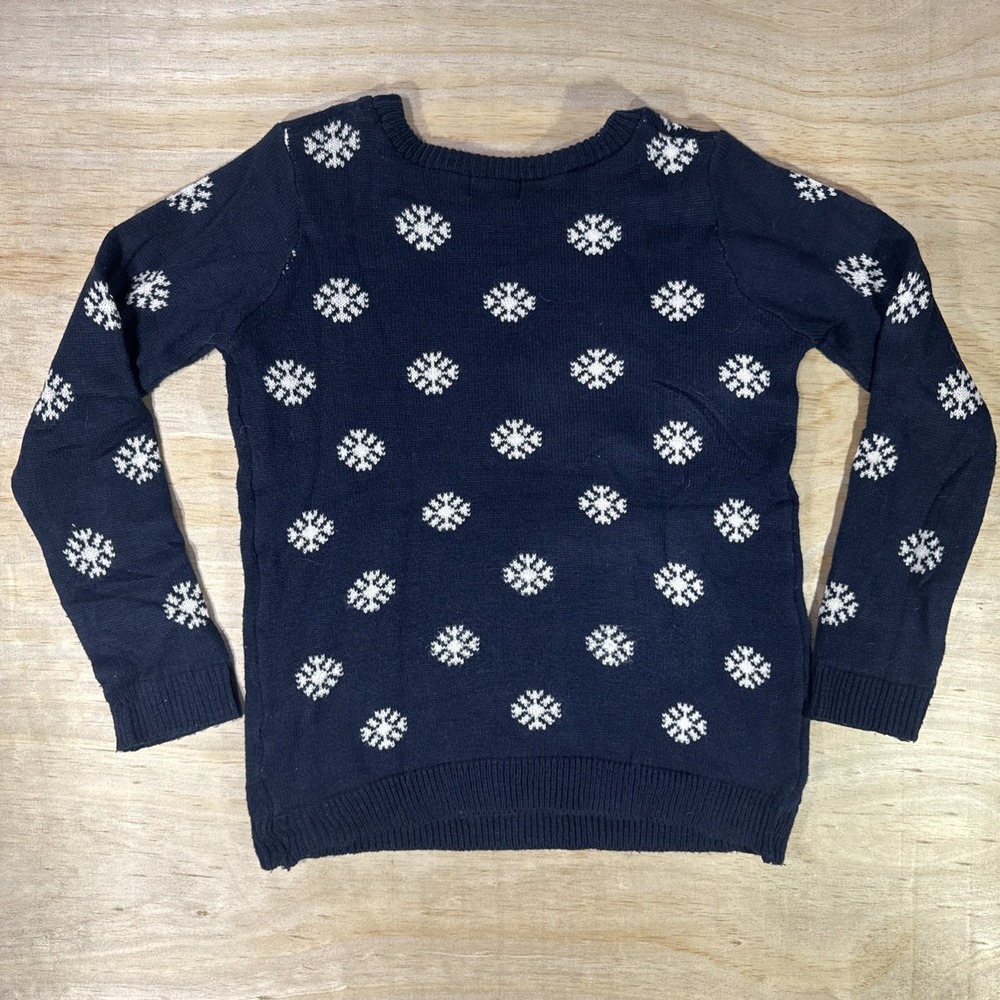 Rudolph Reindeer Ugly Sweater Christmas M Cotton Blend Snowflakes 100% Poof Blue - Picture 7 of 7